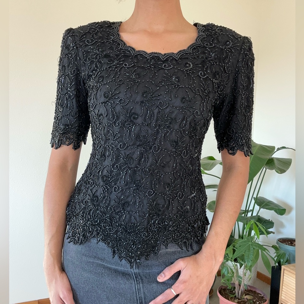 Black Beaded vintage blouse